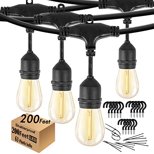 Skeerei 200FT String Lights for Outside LED Patio Lights Outdoor Waterproof with 63 Shatteproof Edison Lights Outdoor String Lights 2200K Outdoor Lights for Patio Gazebo Pergola Café Skeerei 200FT String Lights for Outside LED Patio Lights Outdoor Waterproof with 63 Shatteproof Edison Lights Outdoor String Lights 2200K Outdoor Lights for Patio Gazebo Pergola Café