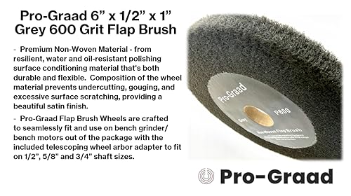 Image of 6 inch x 1 /2 inch Grey 600 Grit Non-Woven Bench Grinder Polishing Burnishing Satin Finishing Flap Brush Wheel for Aluminum Copper Metal Golf Club Refurbishing, Compatible for 1 /2 inch, 5 /8 inch, 3 /4 inch Arbor
