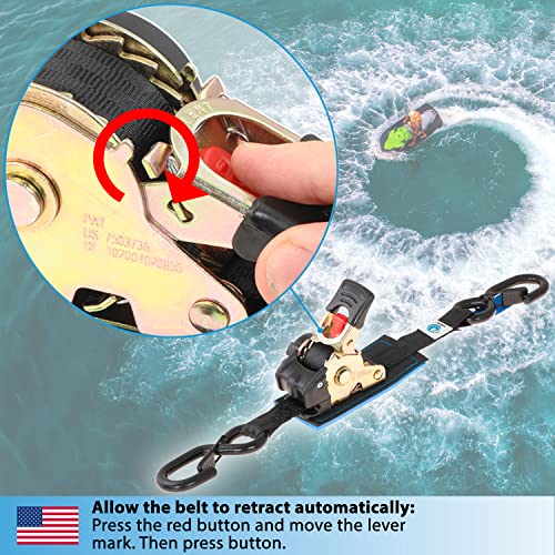 Valonic Racoon - Retractable Ratchet Straps - 1300 Lbs, With Protection Pad And Hooks, 6 Ft X 1 In, 2 Pack Black - Boat Tie Down Straps #TOP5