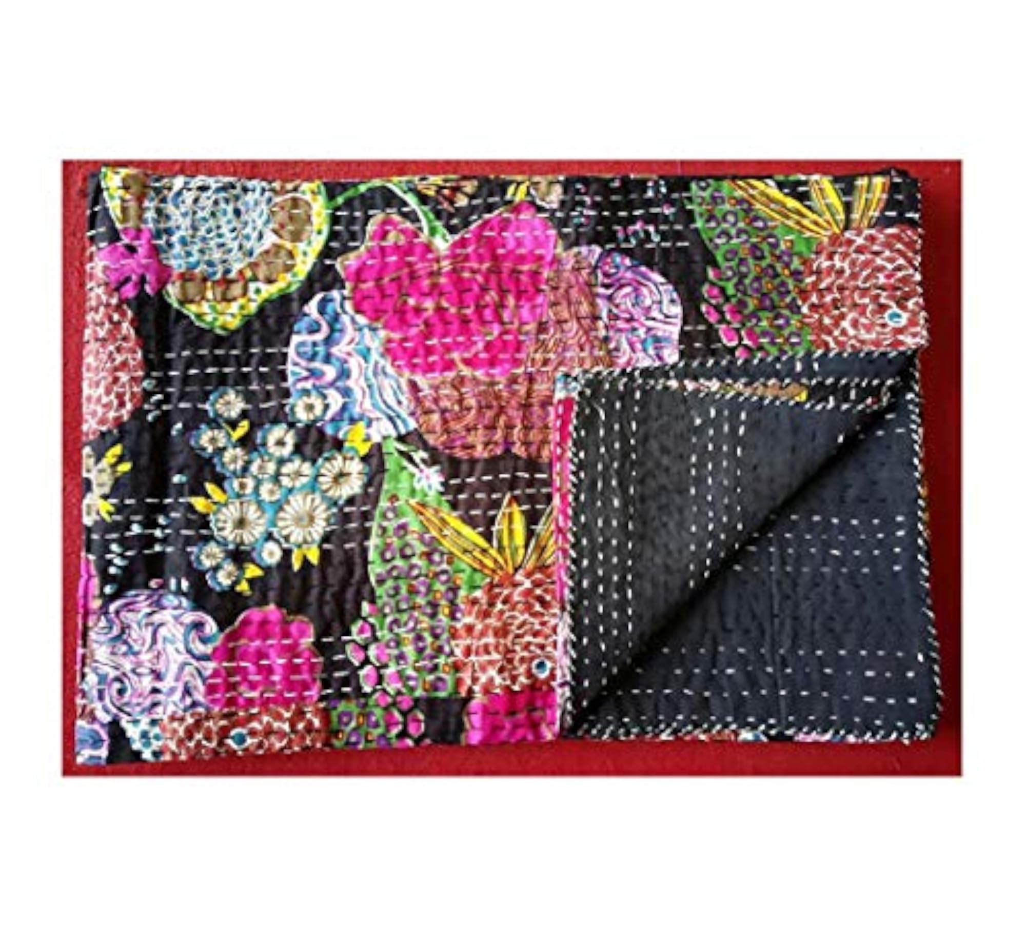 Handmade Quilt Cotton Kantha Bed Cover, Multicolour