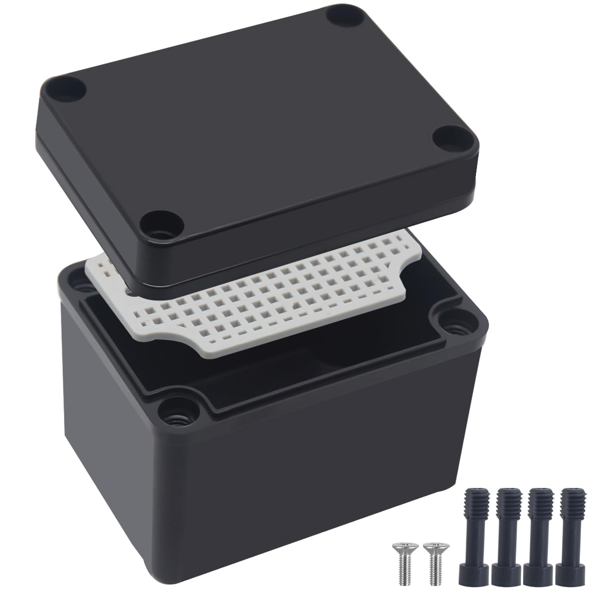 Boîte de jonction étanche IP67 en ABS noir avec plaque de montage pour appareils électroniques extérieurs 110 x 80 x 85 mm