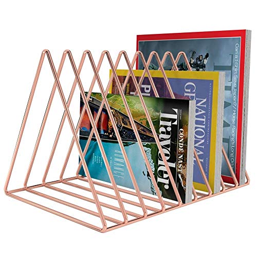 Preisvergleich Produktbild Zeitschriftenständer, Zeitungsständer, Zeitschriftenhalter, Zeitschriftenhalter, Ordnerständer, 9 Schlitze, Schreibtisch-Organizer, Bücherregal, Vintage-Design, Metall Home Office von KEZIO rose gold
