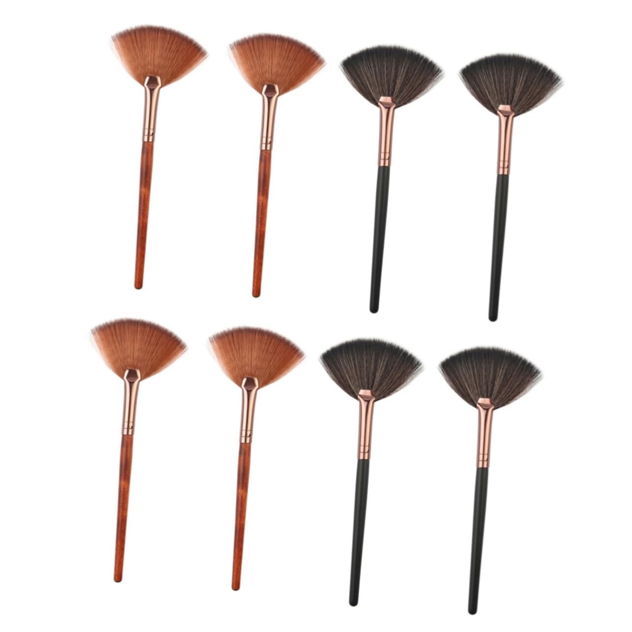 FOMIYES 2sets Professional Long Handle Fan Shape Blusher Brush Makeup Brush Kit 4pcs*2