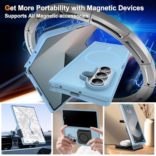 Image of ORETECH Magnetic for Samsung Galaxy Z Fold 7 Case, Translucent Back Non-Slip Hard PC Shockproof Bumper Protective Phone Case Cover for Samsung Z Fold 7 - Sierra Blue