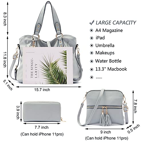 Image of Qiyuer Slouchy Handbag for Women Shoulder Bag Hobo Purse Wallet Set 3pcs | Curved Lines, Dual-use Crossbody /Shoulder, Soft PU Vegan Leather, Divided Compartments, Versatile Roomy for Daily & Work