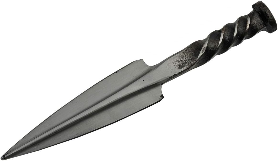 SZCO Hand-Forged Railroad Spike Spear Blade Dagger – 10" Carbon Steel Arrow-Tip Knife with Twisted Handle & Leather Sheath – Collectible and Gift for Knife Enthusiasts