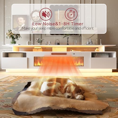 70" Fireplace TV Stand with 36" Electric Fireplace Entertainment Center with Charging Station and LED Light Console Table for Television up to 80 inch with Storage for Living Room - Thumbnail 5