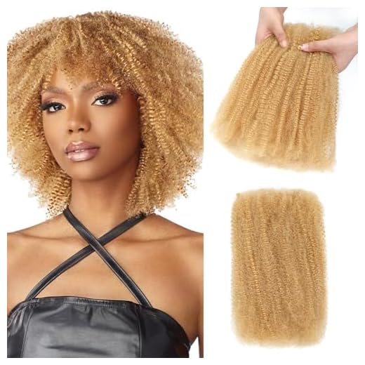 Geogroket Afro Kinkys Bulk Human Hair for Permanent Micro Locs/Twists/Braids/Repair No Short Hair Honey Blonde 4C Afro Kinky Curly Bulk Human Hair 27# 12 Inch