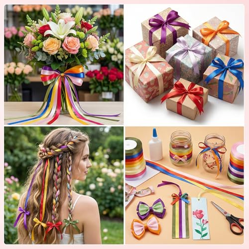 woric Geschenkband 12 Farben, 10mm*22m Satinband Bunte Bänder für Palmbuschen Schleifenband Bänder zum Basteln für Hochzeit Geschenk Verpackung Partydekorationen