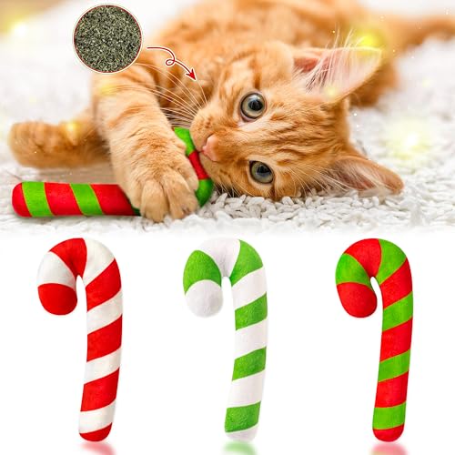 MALLMALL6 3Pcs Christmas Candy Cane Catnip Toys