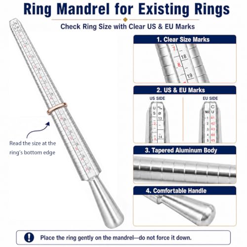 Image of Ring Mandrel Sizer Metal Jewelry Measure Size 1-13 with Rings Finger Gauge Set of 27 Pcs Circle Models Jewelers Sizers Tools