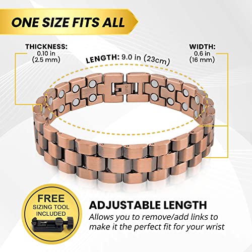 Magnetrx® Pure Copper Magnetic Therapy Bracelet - Magnetic Copper Bracelets For Men For Arthritis And Joint Pain Relief - Adjustable Length With Sizing Tool (President Style) #TOP4