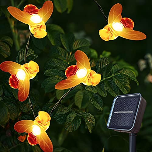 Solar Garden Lights, 60Led 30Ft Honeybee Garden Lights 8 Lighting Modes Waterproof, Solar-Powered String Lights, Fairy Lights Outdoor/Indoor Decorative Lights for Garden Patio Landscape (Warm Light)