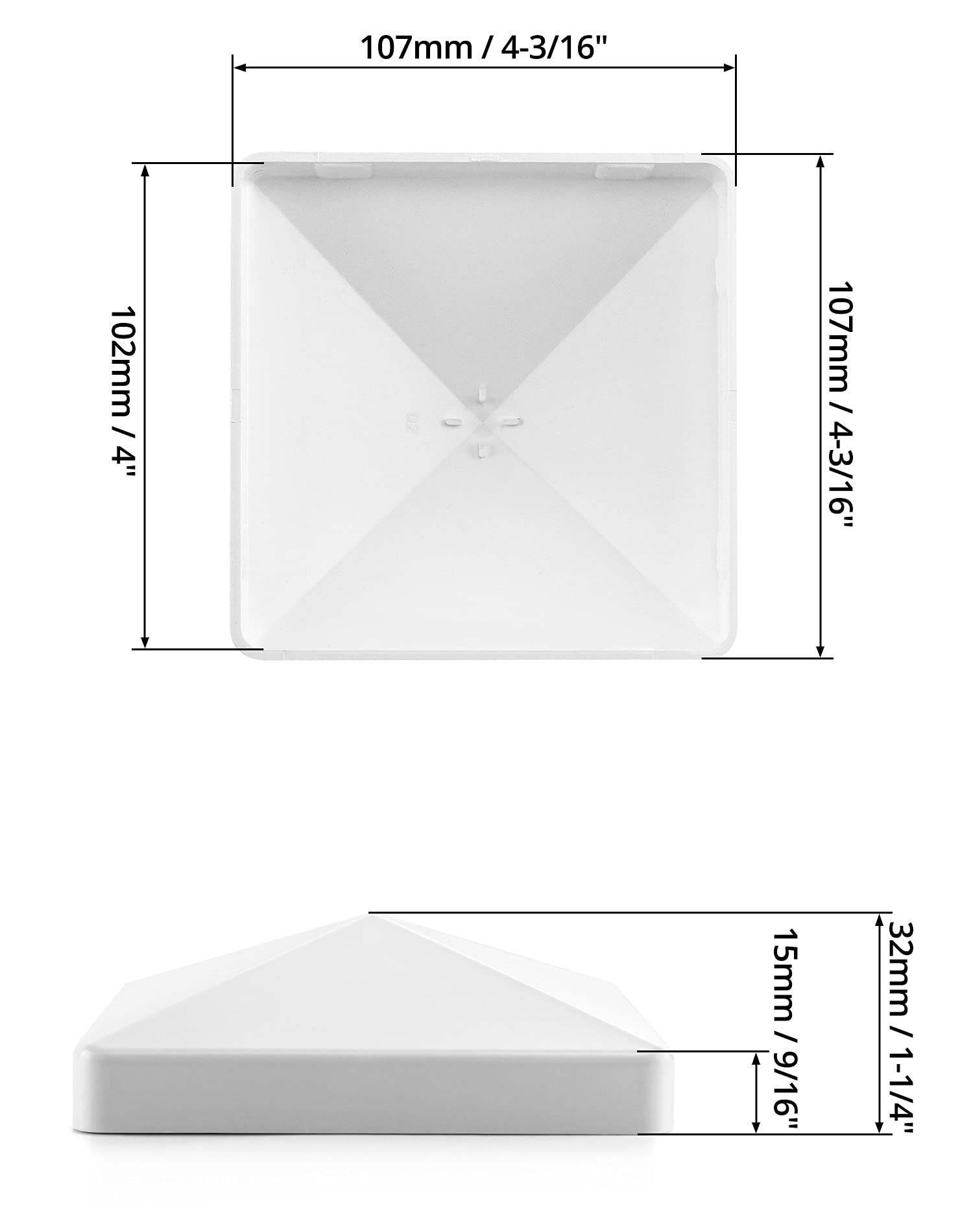 Vinyl-Pfostenkappen 10,2 X 10,2 Cm – Weiß, Für Zaun, Deck, Briefkastenpfosten, 4 Stück