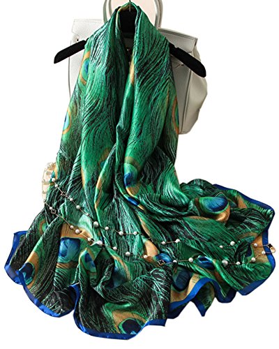 X&F Women's Fashion Peacock Feather Prints Long Scarf Summer Wrap Shawls4