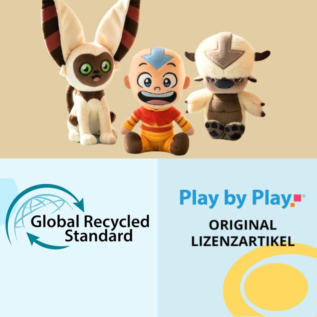 PLAY BY PLAY Avatar: Władca żywiołów, zestaw pluszowych figurek – Aang, Momo i Appa pluszaki (21-27 cm) – miękka pluszowa zabawka dla fanów i kolekcjonerów – 760025766