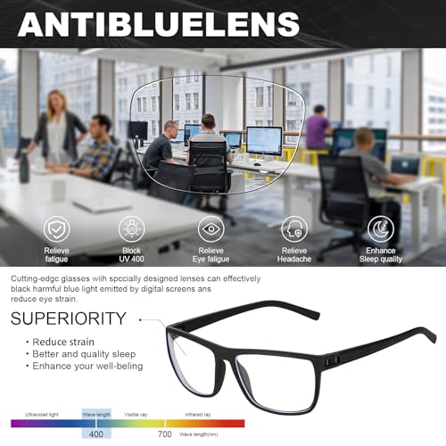 Image of Gaming Glasses, Anti Blue Light Glasses Men, Lightweight Frame Square UV400 Protection Blue Computer Eye