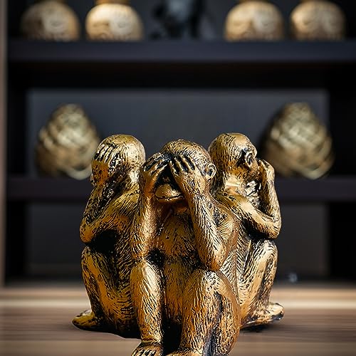 Set de 3 Estatuas Monos Sabios con Recubrimiento Bronce miniatura 3
