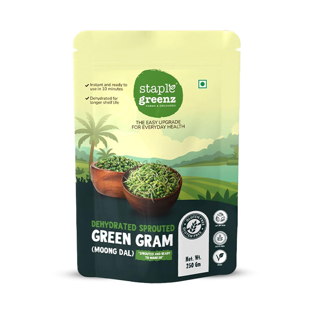 StapleGreenz Dehydrated Sprouted Green Gram (Moong Dal) | 100% Natural and Vegan, Dehydrated Sprouted Green Gram (Cherupayar) | No Added Salt or Preservatives | Rich in Fiber, Antioxidants & Plant Protein | 250g-image-3