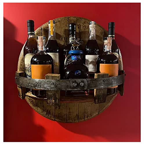 Yuemei Handgefertigtes Wand Befestigtes Flaschenregal Weinregale Weinregal, Vintage Holz Whiskyfass Regal Weinlagerregal Barregale Weinhalter Flaschenhalter Für Küche Bar Küchen Dekor (A, M) Cover