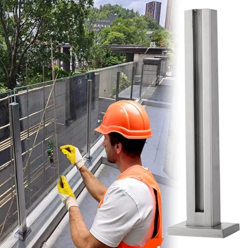 Ringhiera Vetro Kit Balaustra In Vetro Senza Telaio Per Pianerottolo/ Pannelli In Vetro Temperato Con Vista Trasparente, Balaustra Per Recinzione Per Terrazze/ Scale/ Esterna(Silver End Post,85cm/33.5