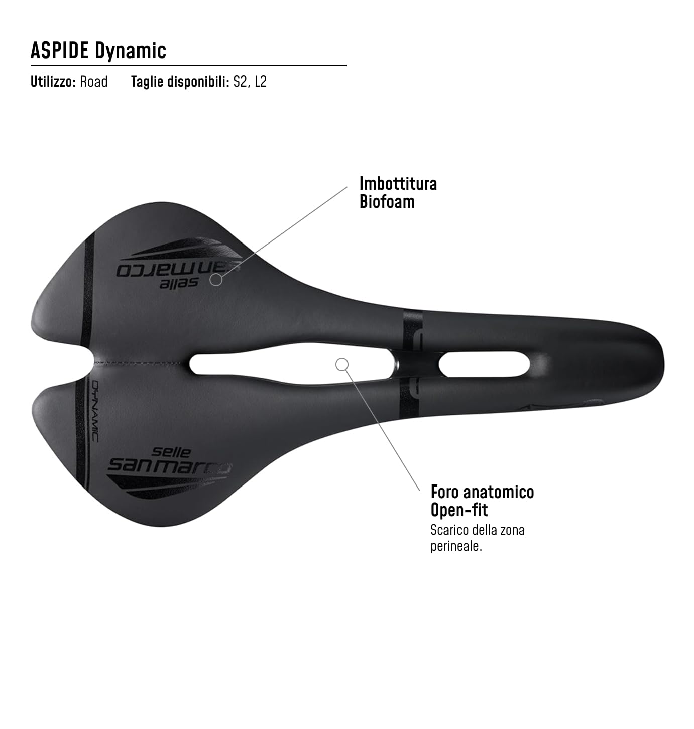 Selle San Marco ASPIDE Dynamic - Sella Bicicletta da Strada, Bici da Corsa, Telaio in Manganese e Scocca con Fibre di Carbonio