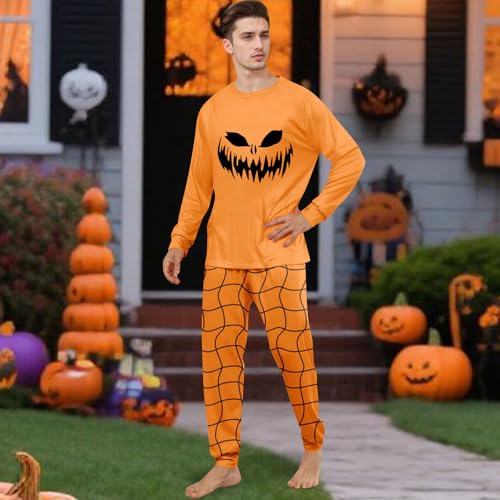 Family Halloween Pajamas Matching Sets Cute Pumpkin Face Long Sleeve Shirts Pjs Pants Bottoms Two Piece Sleepwear2