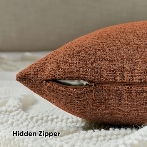 FUTEI Rust Chenille Decorative Throw Pillow Covers 12x20 Inch Set of 2,Soft Cozy Faux Linen Textured Lumbar Pillow Cases,Farmhouse Home Decor for Couch Living Room