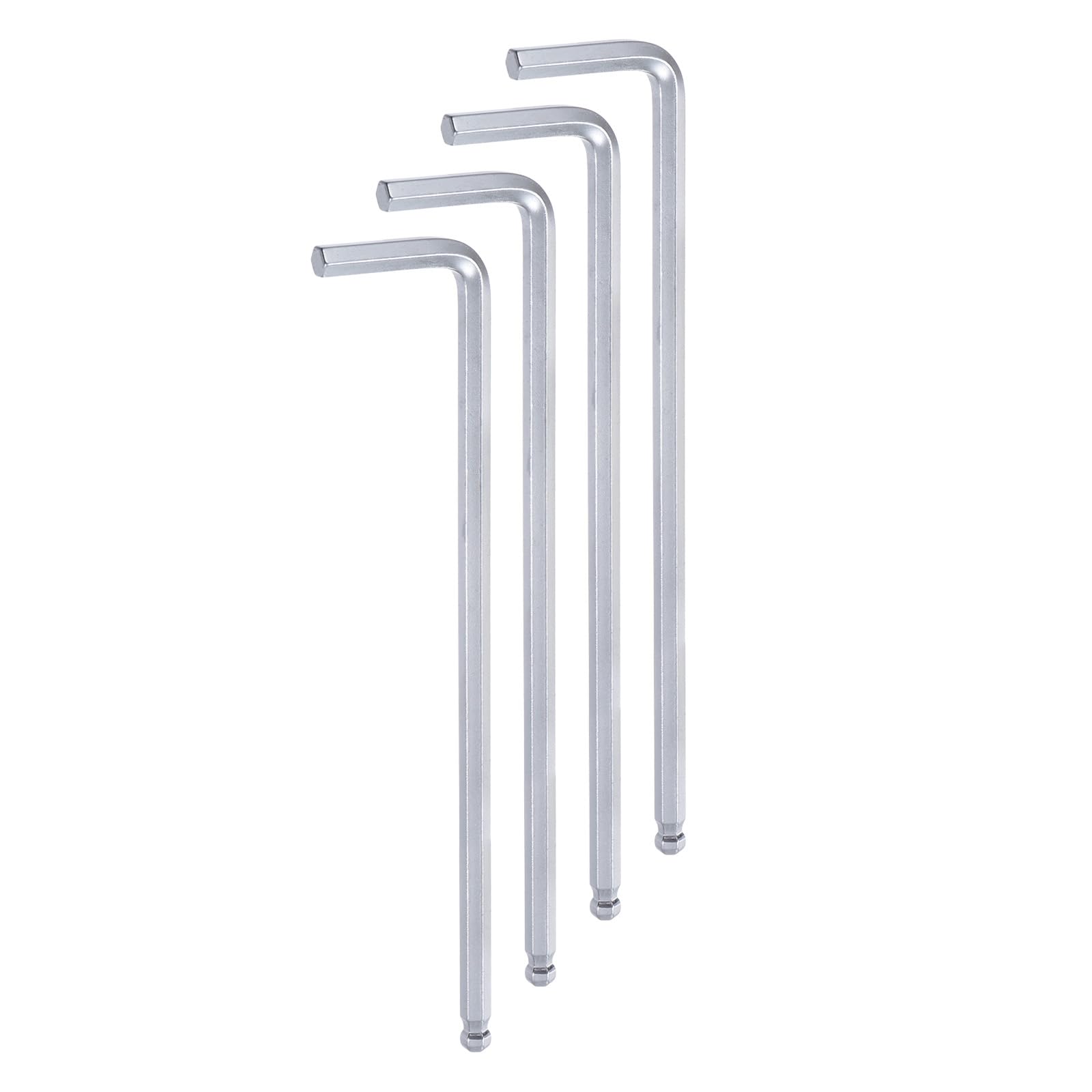 QUARKZMAN 4 Piezas de Llave Hexagonal de Bola de 6 mm, Llave Métrica en Forma de L con Brazo Extra Largo de Acero Cromado Vanadio, Tono Plateado
