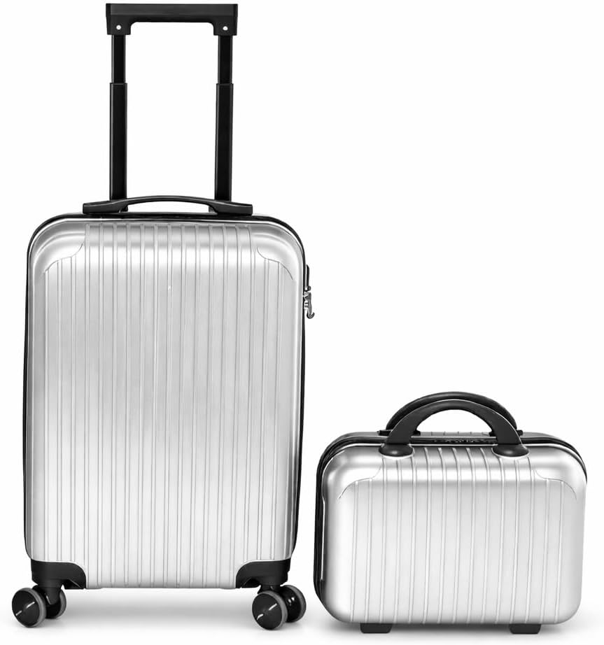 2 Pcs Carry on Luggage Sets With Spinner Wheels Lightweight Travel Suitcases PP Hardshell Carry-on 21 Inch & 14 Inch Airline Approved (Blue)