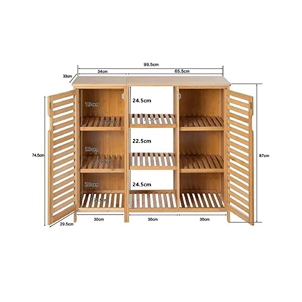 WAOHO badezimmerschränke aus Bambus,Badezimmer Regal,Sideboard Wohnzimmer,Sideboard, Bad Regal stehend,Küchenschrank, Badezimmer Schrank,Bad Regal stehend (99.5cm X 33cm X 87cm) – Bild 3