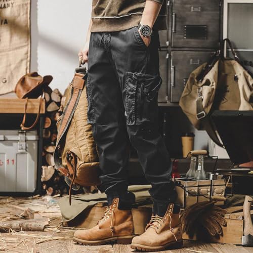 Men's Cargo Pants Baggy Classic Elastic Waist Relaxed Fit Skateboard Pants Streetwear with Multi Pockets3