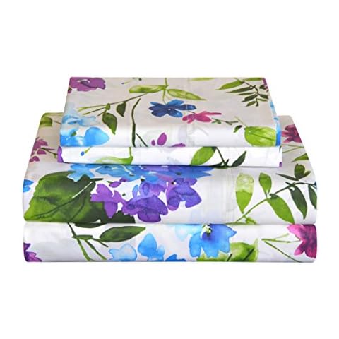 Pointehaven Bedding 4 Pieces Queen 100% Cotton Percale Sheets- Printed Bed Sheet & Pillowcase Sets- Soft Cotton Bed Sheets Set- Fits Mattress 19 inches Deep Pocket (Queen, Prima) Cover