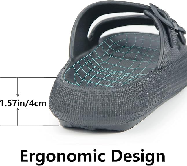 Image of Women Adjustable Open Toe Slide Sandals Classic Ultra Soft EVA Footbed Summer Designed to Fit Flat Buckle Sliders for Women & Girls