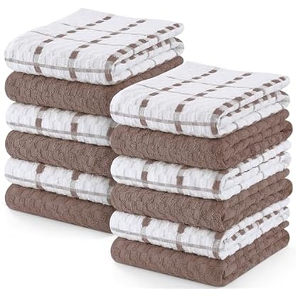 Utopia Towels - 12er Pack Geschirrtücher Küchentücher, 38 x 64 cm Baumwolle Geschirrtüch – Maschinenwaschbar (Braun und Weiß)