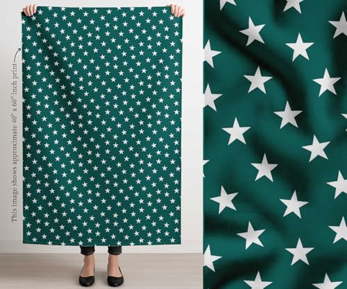 Image of Soimoi Green Cotton Canvas Fabric Stars Star Print Fabric by The Meter 44 Inch Wide