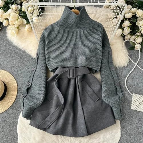 ChenKongHai Autumn and Winter Gentle Style Wear Women's Korean Short Sweater Vest Suit Skirt Two-Piece Set4