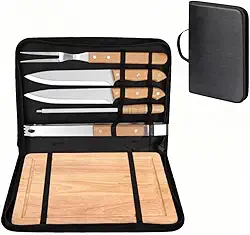 Kit Churrasco Tradicional Inox 6 Peças, Kit Churrasco com Tabua, Kit Churrasco, Kit Churrasco Inox, Kit Tábua para Churrasco, Kit de Churrasco 6 Peças com Tábua de Bambu