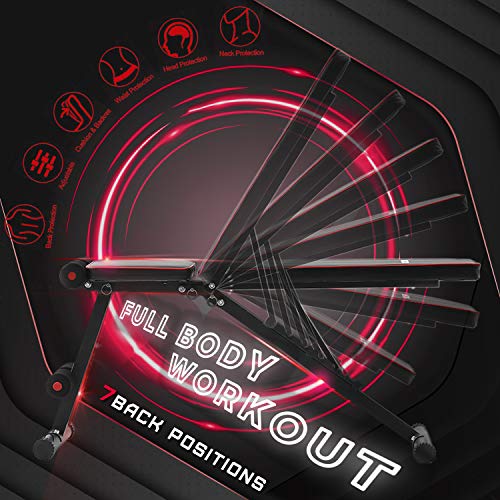 KINGMAZI Adjustable Weight Bench, Exercise Workout Bench for Full Body Workout- Multi-Purpose Foldable Bench, Folding Dumbbells Bench with Elastic Ropes, 400lbs Capacity