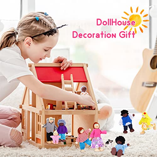 Skylety 20 Pcs Wooden Dollhouse Family Set Of 16 Mini People Figures And 4 Pets, Dollhouse Dolls Wooden Doll Family Pretend Play Figures Accessories For Pretend Dollhouse Toy #TOP3