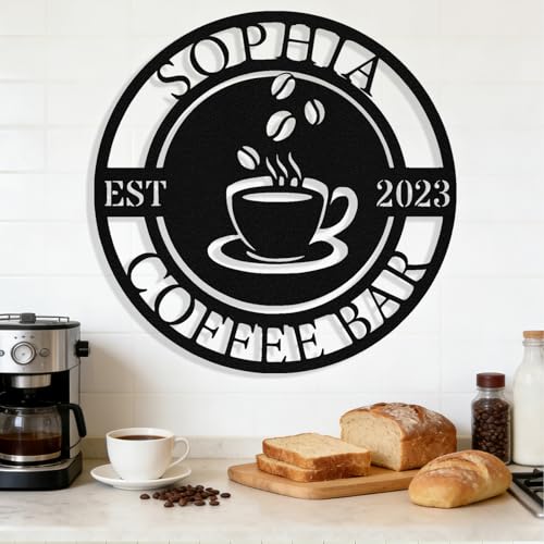 Image of Personalized Coffee Bar Metal Sign, Custom Coffee Signs, Custom Coffee Name Signs for Cafe Station, Coffee Wall Art Decor for Kitchen, Cafe Shop Decor, Cafe Lover Gift