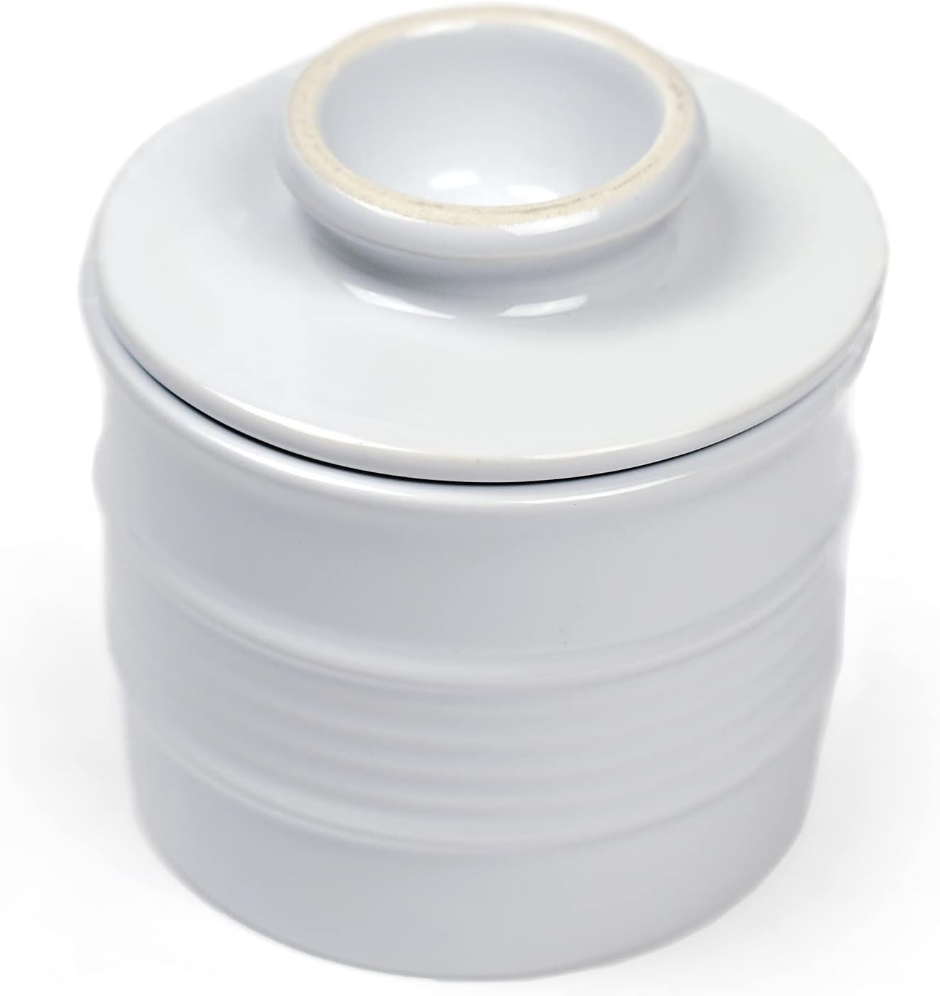 RSVP International Butter Pot 2 Piece, Dishwasher Safe, 3.5 x 3.5 x 4", White Stoneware