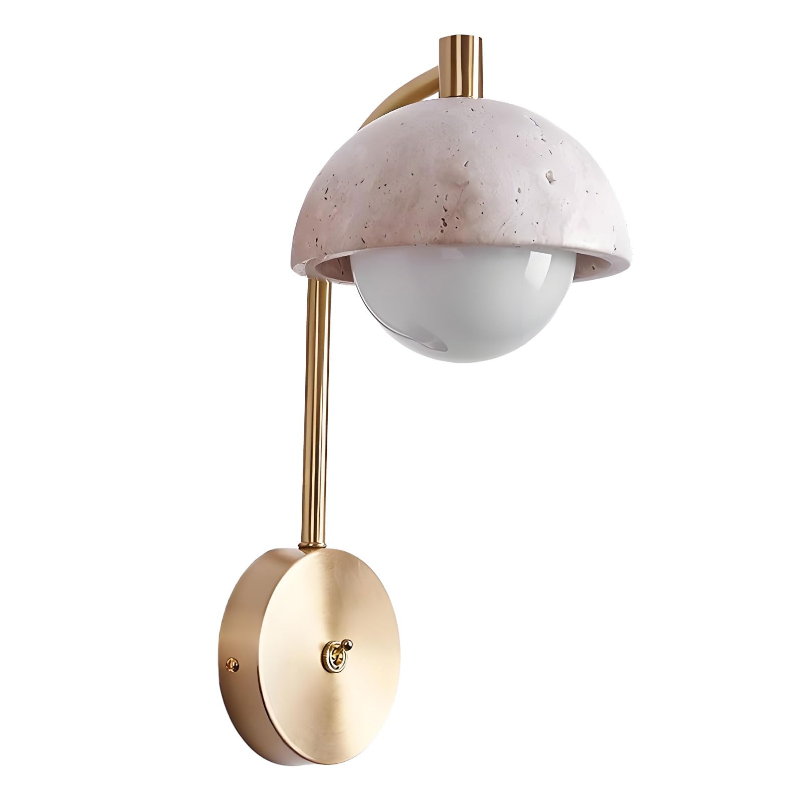 Lampada da parete vintage con paralume in pietra e vetro opale, lampada moderna in travertino giallo cablata for soggiorno, camera letto, accanto alla tromba delle scale