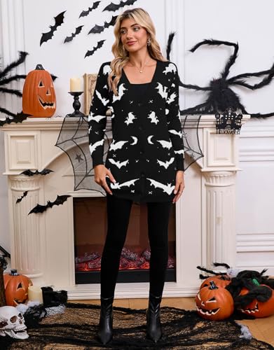 Womens Halloween Long Sleeve Open Front Cardigan Casual Loose Cute Heart Knit Cardigans