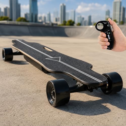 XEEAOFE Monopatín eléctrico Todoterreno, Tabla motorizada de 8-25 km/h con Mando, 4 velocidades y Modo Crucero, frenado Suave, Capacidad 200 LB (90 kg), para Adultos y Adolescentes 8Km