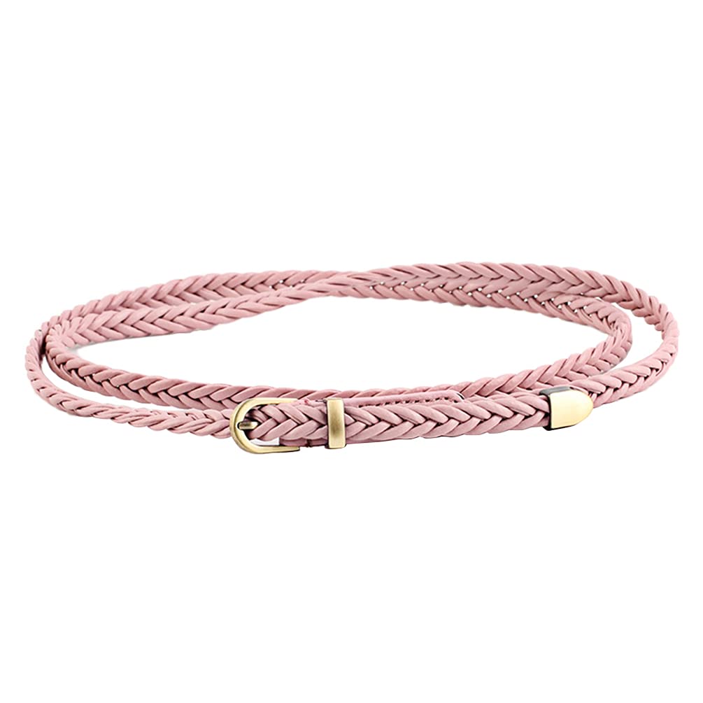 Junhouse Women Braided Waist Belt Skinny Woven Thin Belt Casual Webbed Vintage Leather Belt Waistband for Jeans Dresses (Pink)