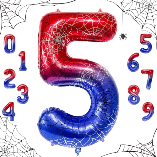 40 Inch Spider Number Foil Balloons,Large Number 5 Balloons for Children's Birthday Decoration,Giant Spider Theme Balloon for Party Supplies (Number 5)