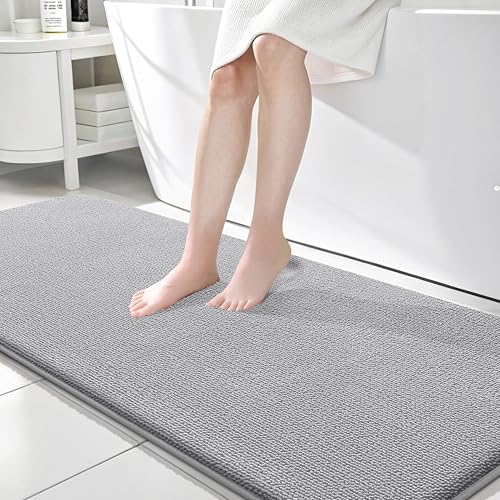 Image of OLANLY Thick Memory Foam Bathroom Runner Rugs 70x24, Extra Soft Absorbent Long Bath Rug, Quick Dry Bath Mats, Non-Slip, Machine Washable Mat for Bathroom, Tub and Shower, Home Decor Accessories, Grey