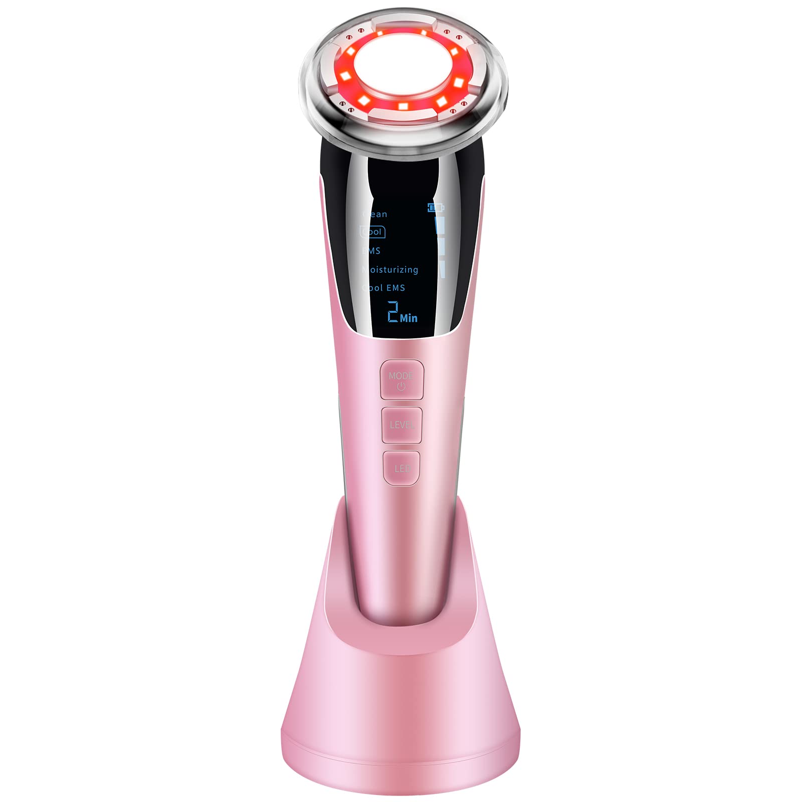 Dispositivo de belleza facial, instrumento de introducción de fotones fríos y calientes, masajeador facial de microcorriente EMS, 7 en 1, limpieza del hogar, estiramiento, rejuvenecimiento