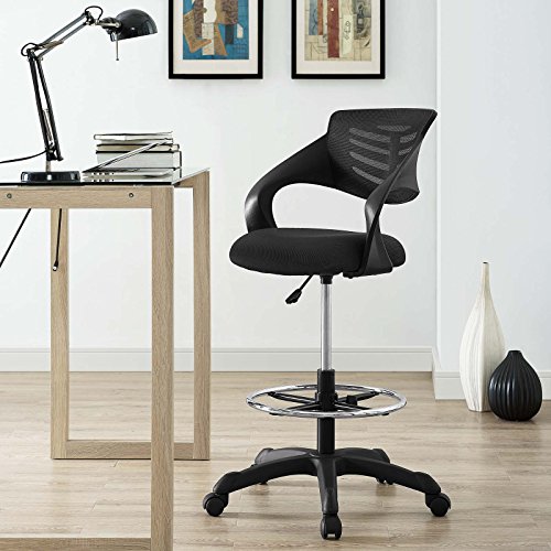 Image of Modway Thrive Drafting Chair - Tall Office Chair for Adjustable Standing Desks in Black